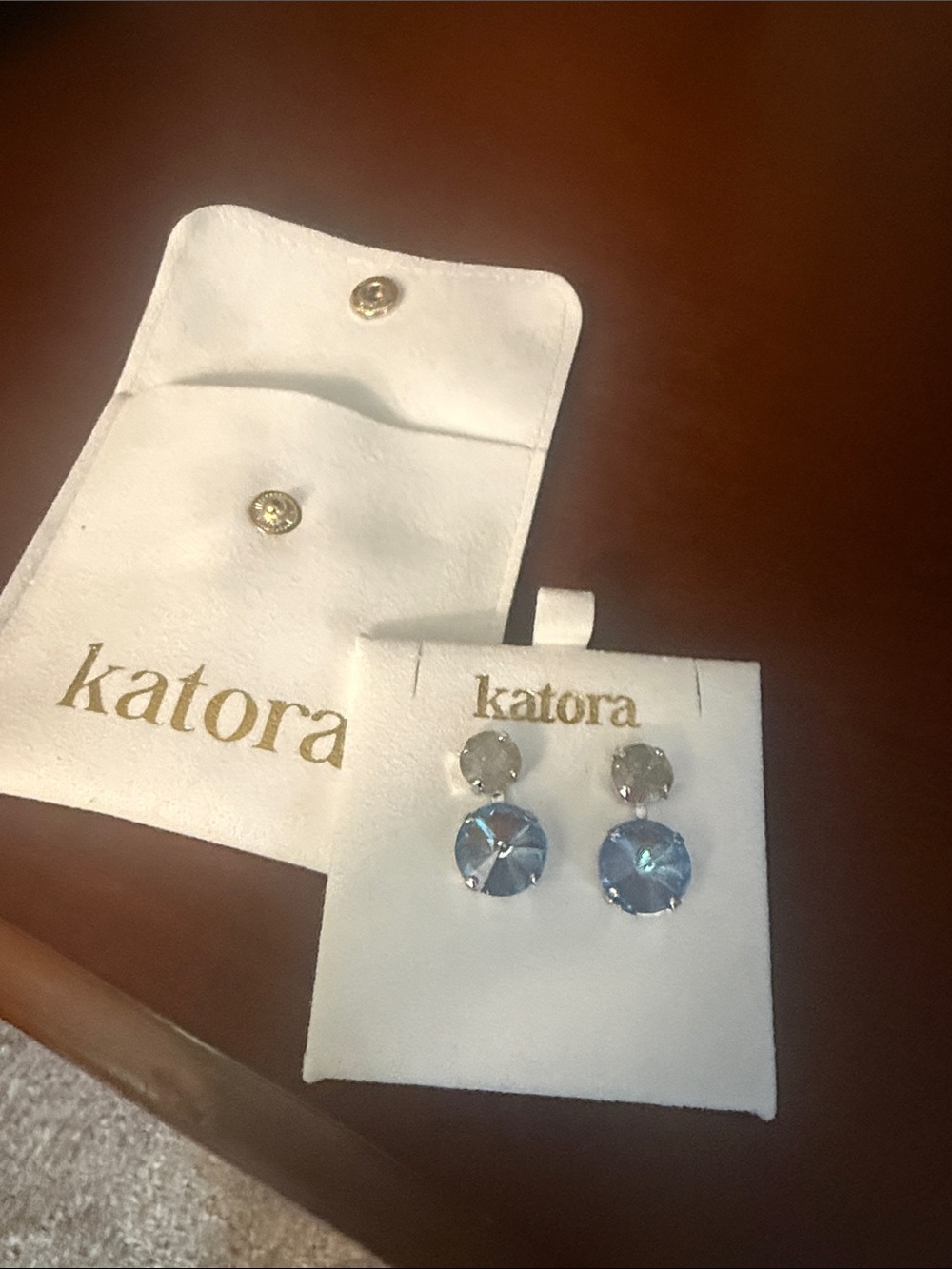 Katora Blue Crystal Drop Earrings - Dainty Two-Tier Design